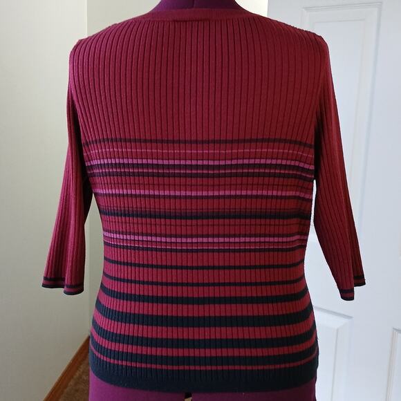 Lane Bryant Red Ribbed Striped Sweater Large missing tags 3/4 sleeves crew neck - Picture 3 of 11
